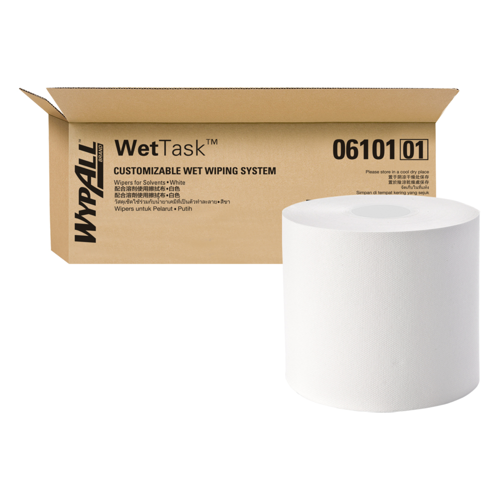 WYPALL® WETTASK® HYDROKNIT® Wipers (6101), Dry Cleaning Cloth Roll, 6 Rolls, 60 White Wipers / Roll (360 Wipers Total) - S059532399