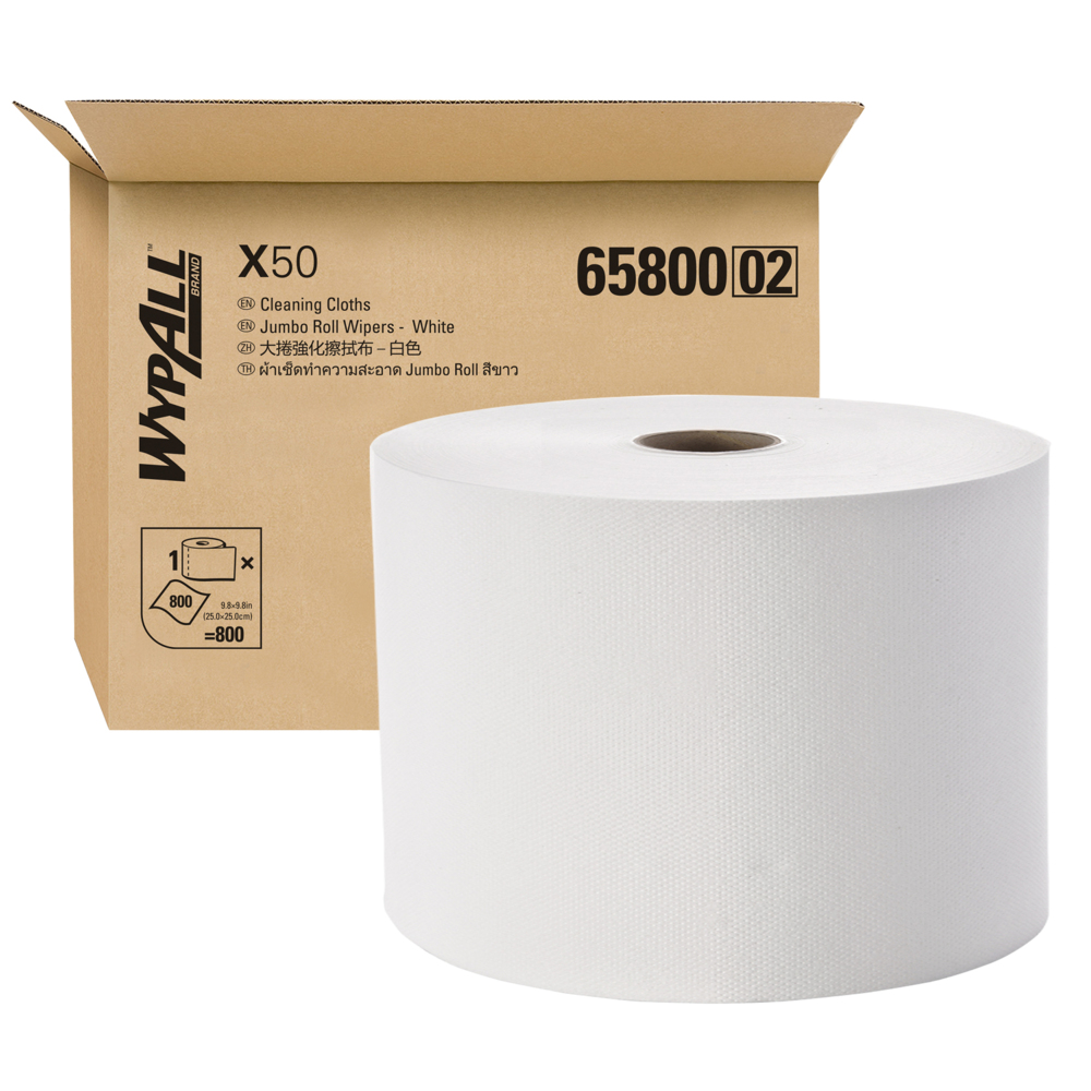 WypAll® X50 Jumbo Roll Wipers (65800), White 1-Ply, 1 Roll / Case, 800 Sheets / Roll (800 Sheets) - S052470887