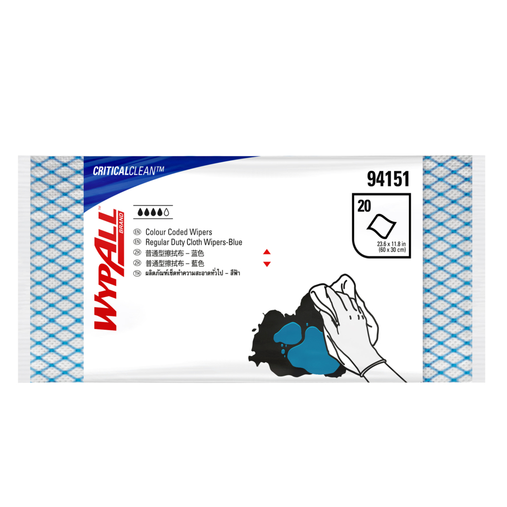 WYPALL® Colour Coded Wipers (94151), Blue Cleaning Wipers, 12 Packs / Case, 20 Wipers / Pack (240 Wipes) - S050428267