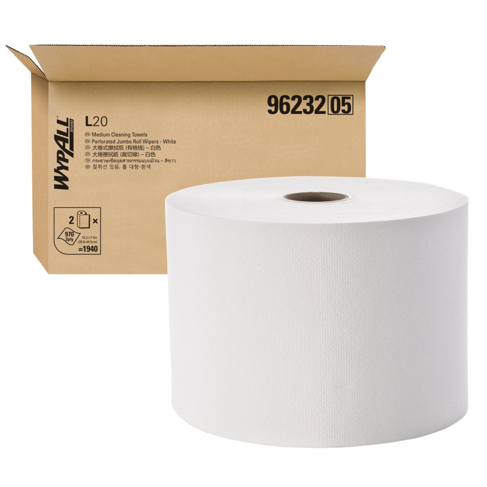 กระดาษเช็ดทำความสะอาด WypAll® L20 (96232), สีขาว, 2 ม้วน / ลัง, 970 ผืน / ม้วน (1940 ผืน) - 96232
