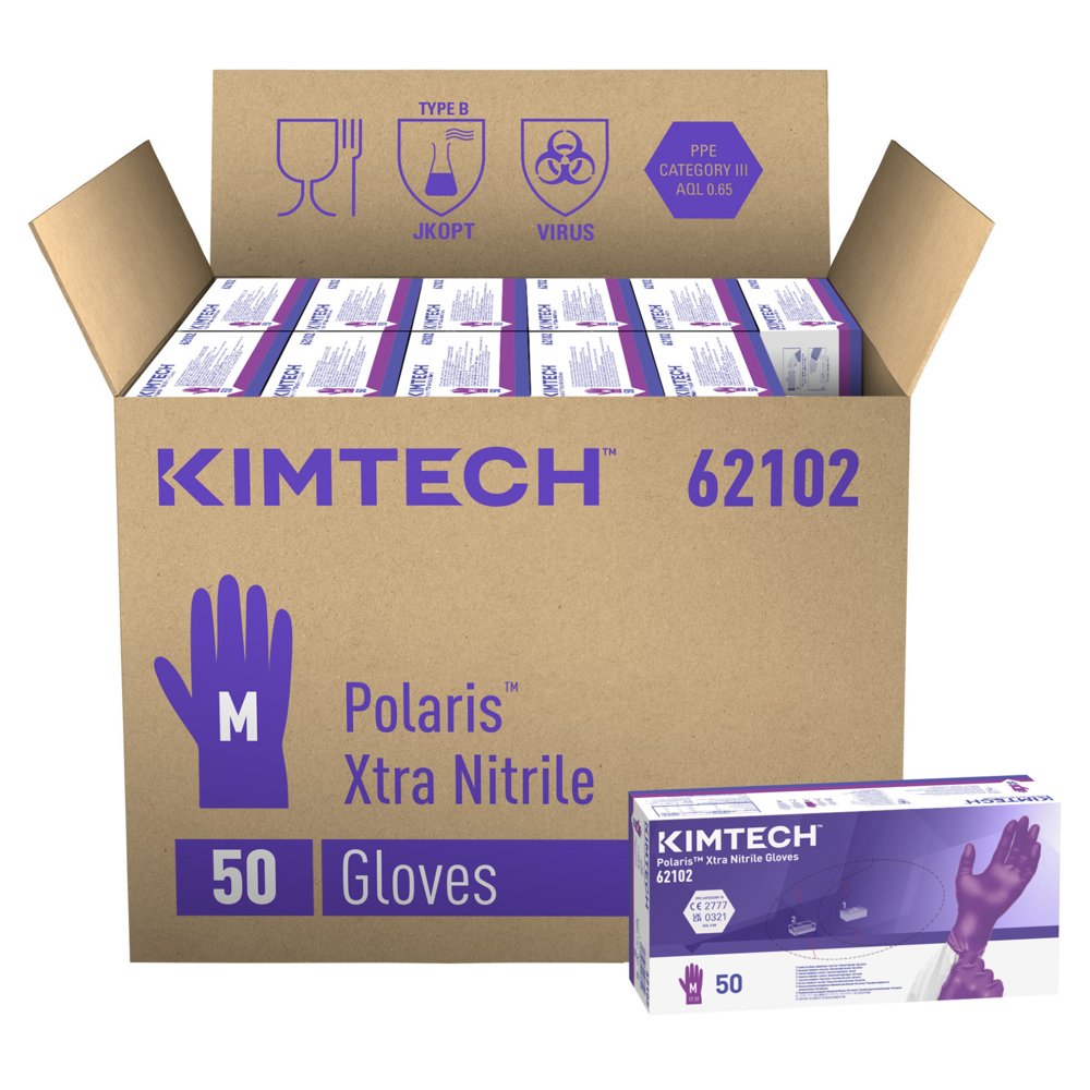 Kimtech™ Polaris™ Xtra Nitrile Ambidextrous Gloves 62102 - Dark Magenta, M, 10x50 (500 gloves) - S061297963