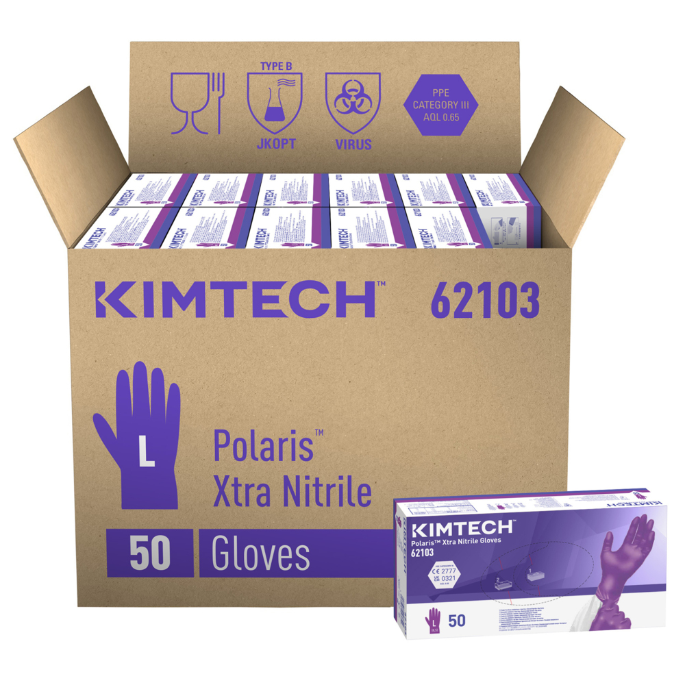 Kimtech™ Polaris™ Xtra Nitrile Ambidextrous Gloves 62103 - Dark Magenta, L, 10x50 (500 gloves) - S061297964