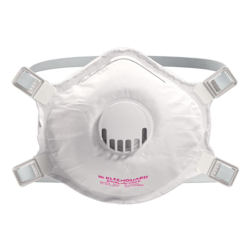 KleenGuard™ 3800 Series P100 Particulate Respirator (55400), RA3830V Molded Cup Style, NIOSH-Approved, Exhalation Valve, Regular, White (1 Respirator/Bag, 5 Bags/Case, 5 Respirators/Case) - 55400