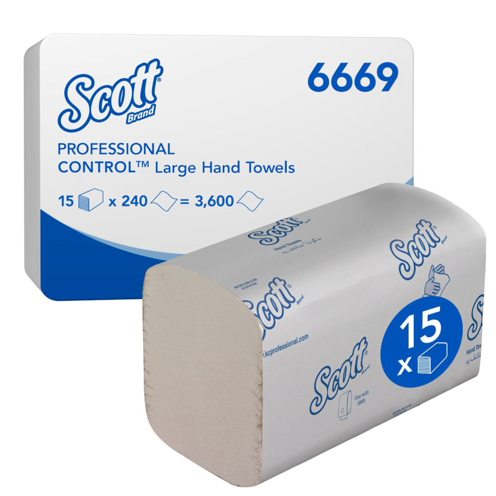 Scott® Control™ grote ineengevouwen handdoeken 6669 - meermaals gevouwen papieren handdoekjees - 15 pakken x 240 witte Z vouw handdoekjes (in totaal 3600 stuks) - 6669