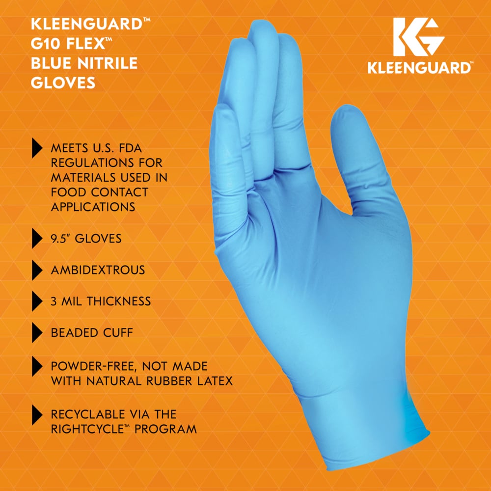 KleenGuard™ G10 Flex™ Blue Nitrile Gloves (54331), 3 Mil, Ambidextrous, Touchscreen Compatible, XS (100 Gloves/Box, 10 Boxes/Case, 1,000 Gloves/Case) - 54331
