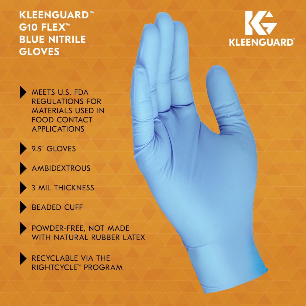 KleenGuard™ G10 Flex™ Blue Nitrile Gloves (54333), 3 Mil, Ambidextrous, Touchscreen Compatible, Medium (100 Gloves/Box, 10 Boxes/Case, 1,000 Gloves/Case) - 54333
