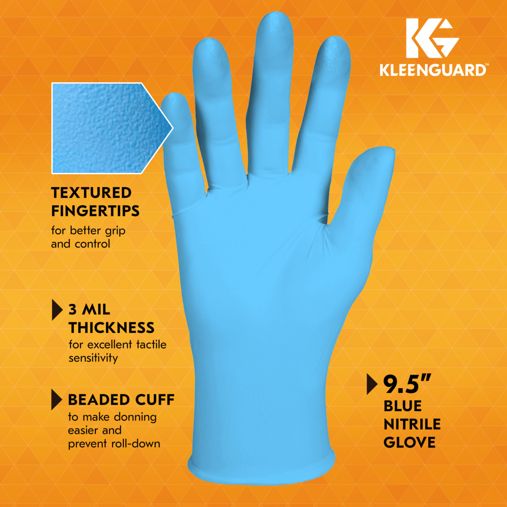 KleenGuard™ G10 Flex™ Blue Nitrile Gloves (54335), 3 Mil, Ambidextrous, Touchscreen Compatible, XL (90 Gloves/Box, 10 Boxes/Case, 900 Gloves/Case) - 54335