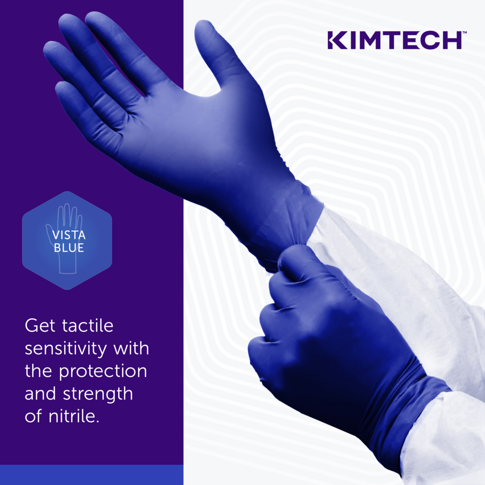 Kimtech™ Vista™ Nitrile Exam Gloves (62828), 4.3 Mil, Ambidextrous, Beaded Cuff, Textured Fingertips, 9.5", Large (200 Gloves/Box, 10 Boxes/Case, 2,000 Gloves/Case) - 62828