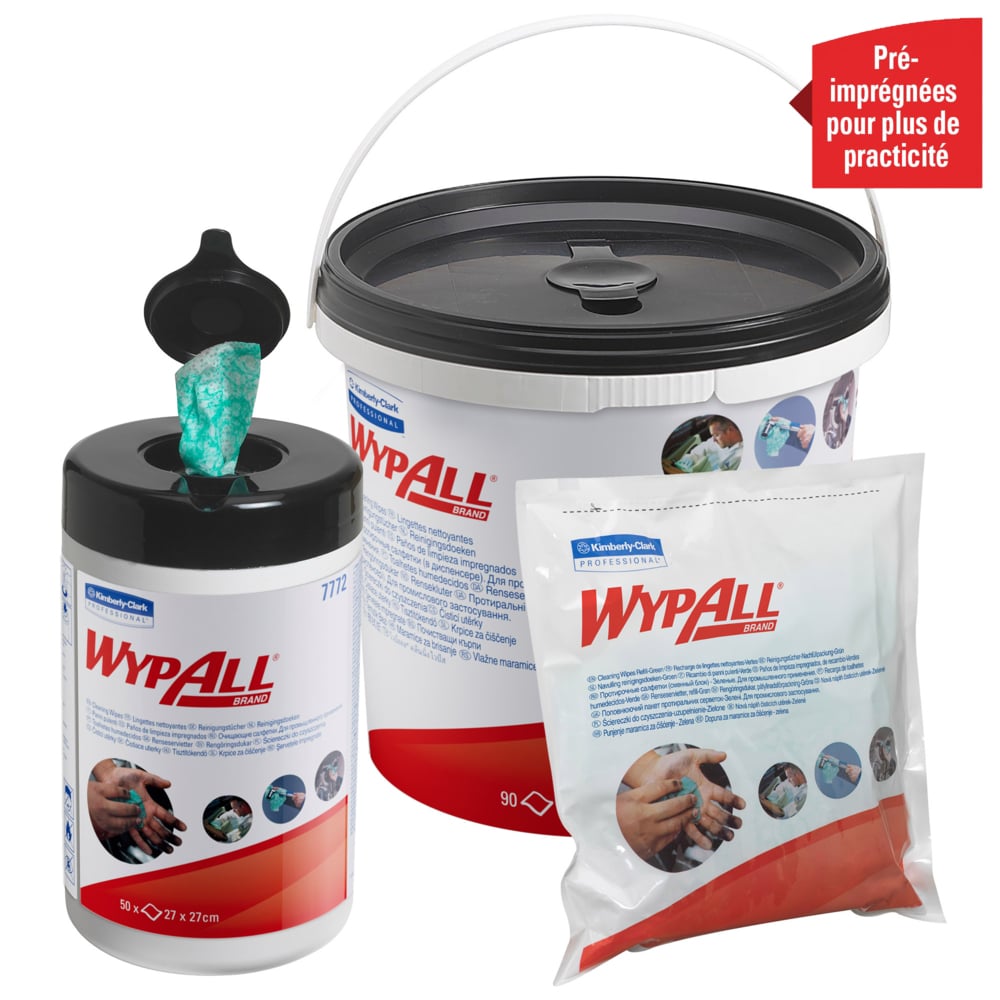 WypAll® Power Clean™ Reinigungstücher-Nachfüllpackung 7775 – Industriereinigungstücher – 6 Eimer x 90 grüne Reinigungstücher (insges. 540 Reinigungstücher) - 7775