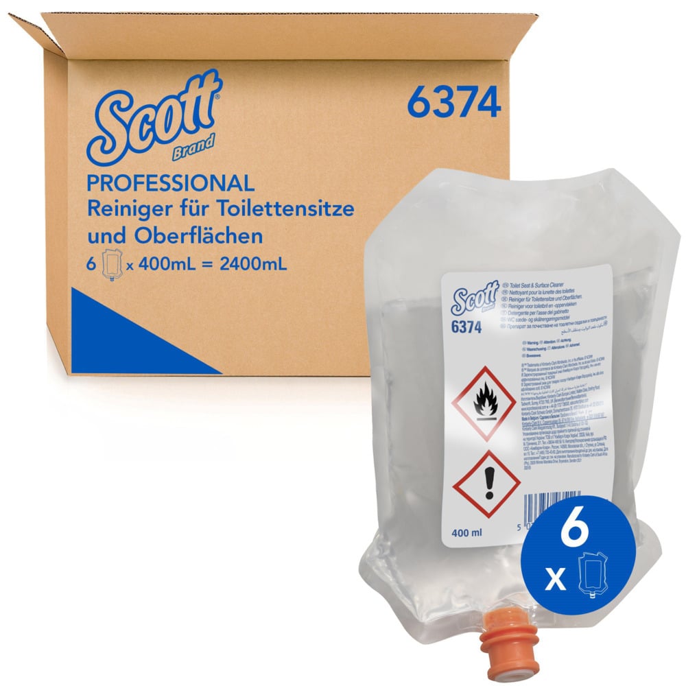 Scott® Toilettensitz- und Oberflächenreiniger 6374, transparent, 6 x 400 ml (2.400 ml gesamt) - 6374