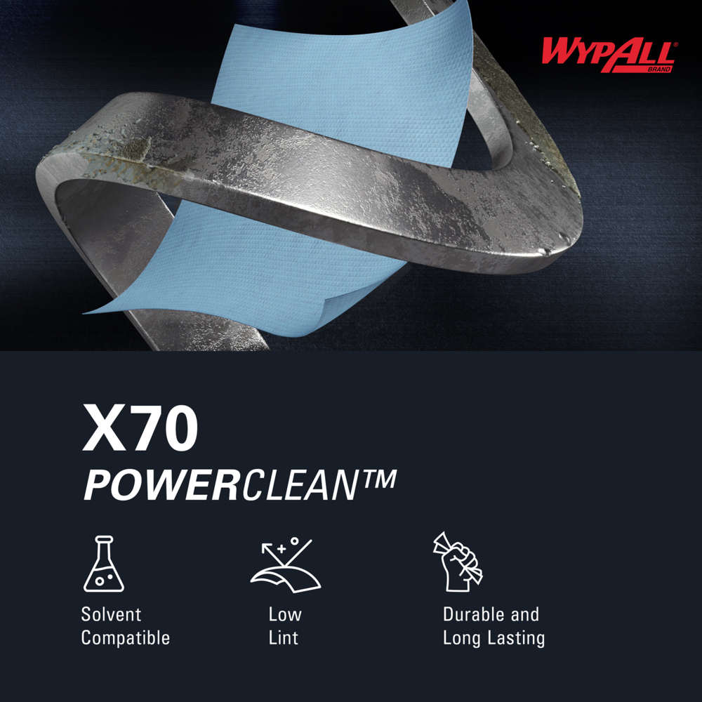 Paños para limpieza de dificultad media WypAll® X70 Power Clean™ 8251 - Sistema de limpieza de rollo mediano 2 en 1 - 1 rollo azul x 215 paños de limpieza azules - 8251