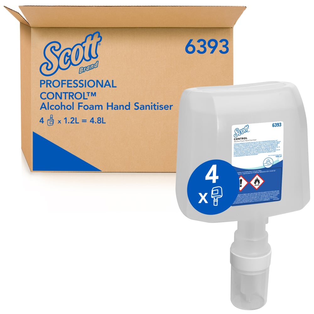 Scott® Control™ Alcohol Foam Hand Sanitiser 6393 - 4 x 1.2 Litre Clear Hand Sanitiser Refills (4.8 Litre total) - 6393