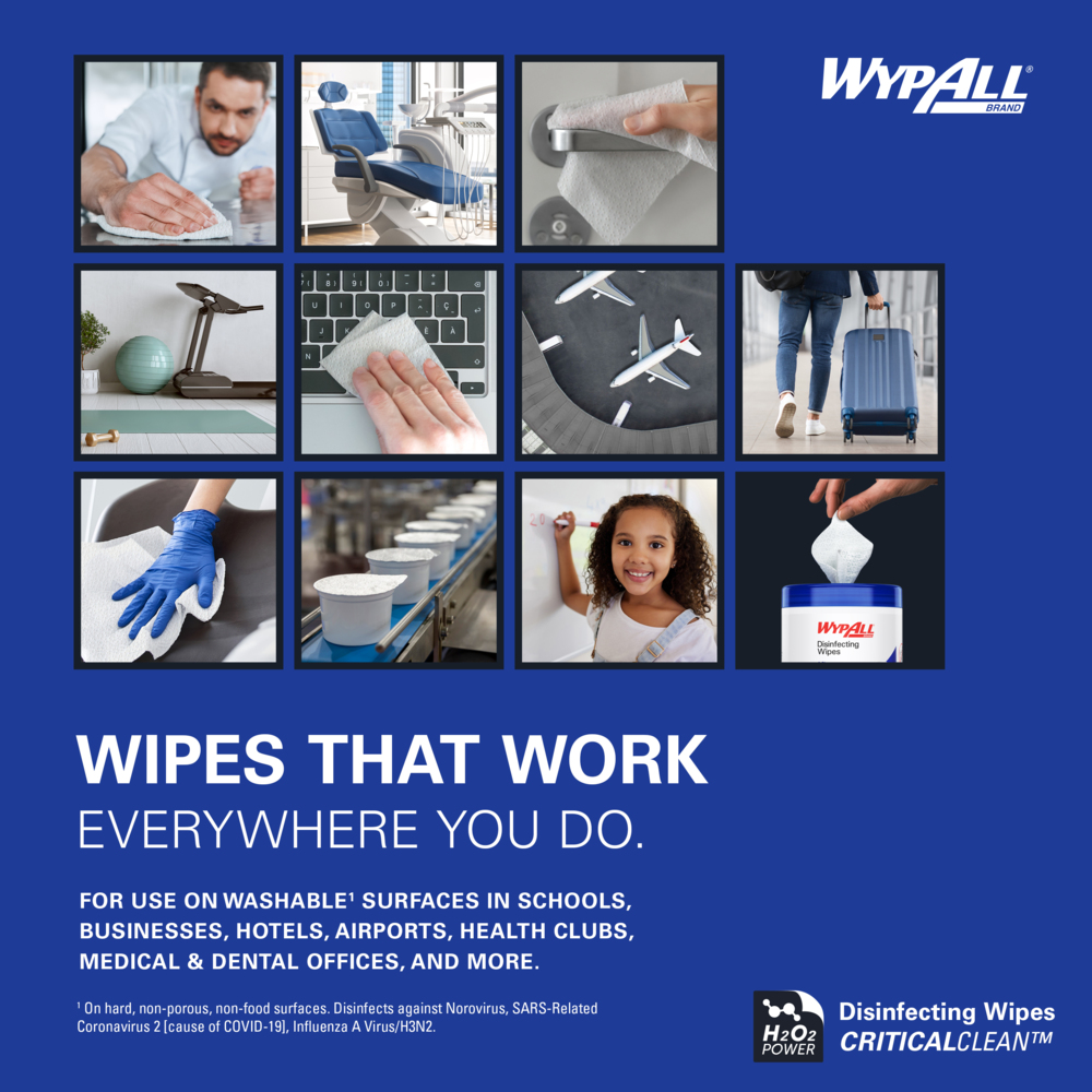 WypAll® Disinfecting Wipes (54481), Hydrogen Peroxide Disinfectant Cleaner for Commercial, Industrial & Healthcare, Fresh Scent (185 Sheets/Canister, 3 Canisters/Case, 555 Sheets/Case) - 54481