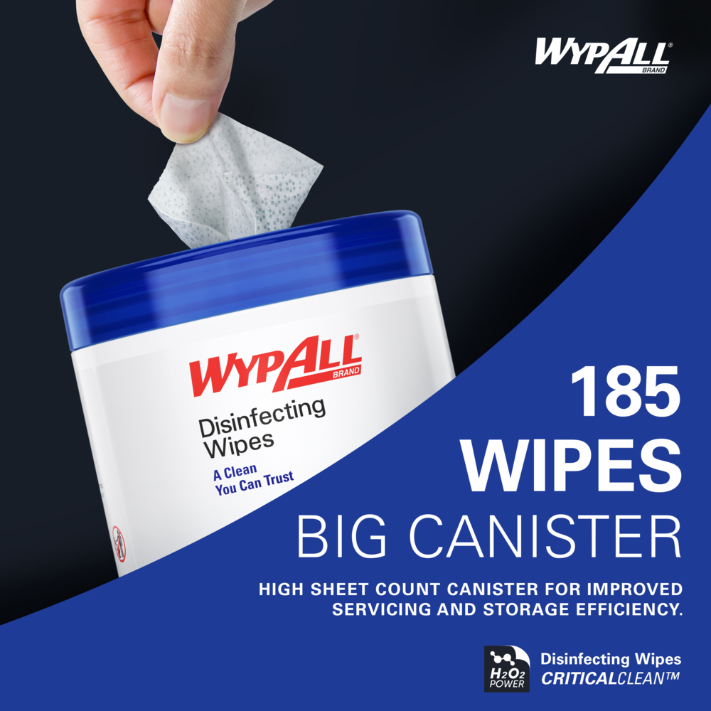 WypAll® Disinfecting Wipes (54481), Hydrogen Peroxide Disinfectant Cleaner for Commercial, Industrial & Healthcare, Fresh Scent (185 Sheets/Canister, 3 Canisters/Case, 555 Sheets/Case) - 54481