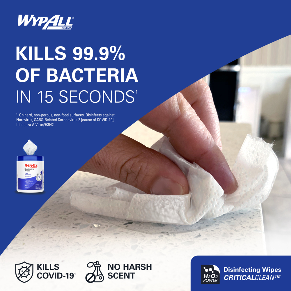 WypAll® Disinfecting Wipes (54481), Hydrogen Peroxide Disinfectant Cleaner for Commercial, Industrial & Healthcare, Fresh Scent (185 Sheets/Canister, 3 Canisters/Case, 555 Sheets/Case) - 54481