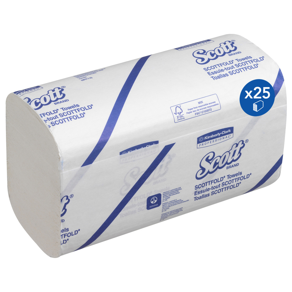 Scott® Multifold Hand Towels 6633 - 25 Packs x 175 White, 1 Ply Sheets (4,375 Sheets Total) - 6633