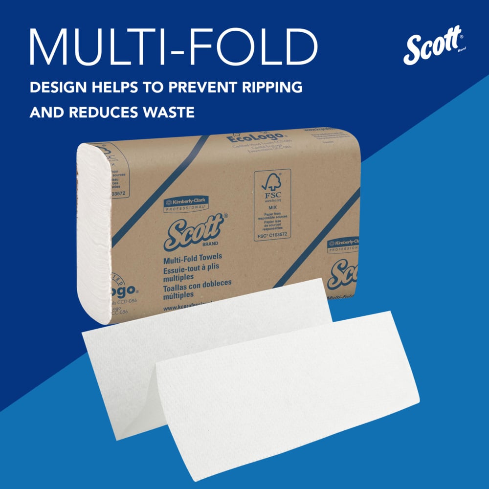 Essuie-mains multiplis Scott® 1804 - Serviettes en papier pliées en Z - 16 paquets x 250 essuie-mains en papier blancs (4 000 au total) - 1804