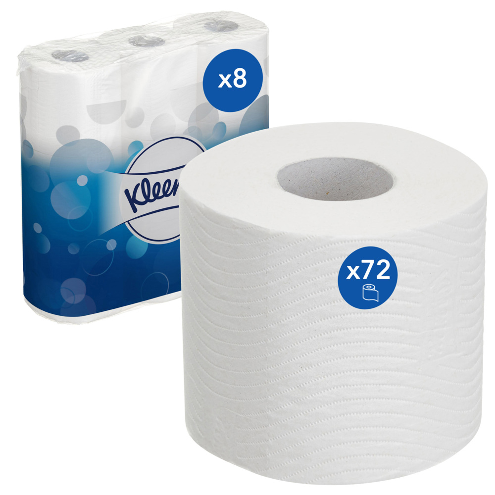 Kleenex® rollen toiletpapier 8459 - 3-laags toiletpapier - 8 pakketten met 9 toiletrollen x 195 witte vellen toilettissue (72 rollen / 14040 vellen) - 8459