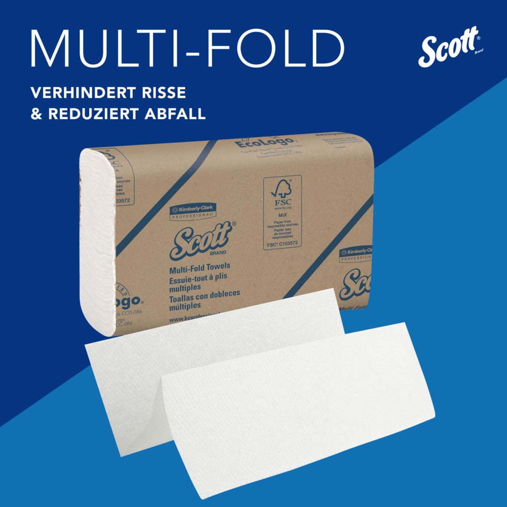 Essuie-mains multiplis Scott® 1804 - Serviettes en papier pliées en Z - 16 paquets x 250 essuie-mains en papier blancs (4 000 au total) - 1804