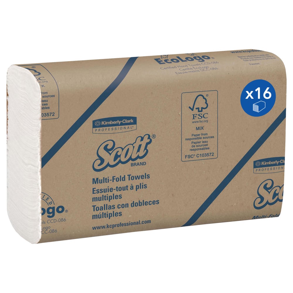 Essuie-mains multiplis Scott® 1804 - Serviettes en papier pliées en Z - 16 paquets x 250 essuie-mains en papier blancs (4 000 au total) - 1804