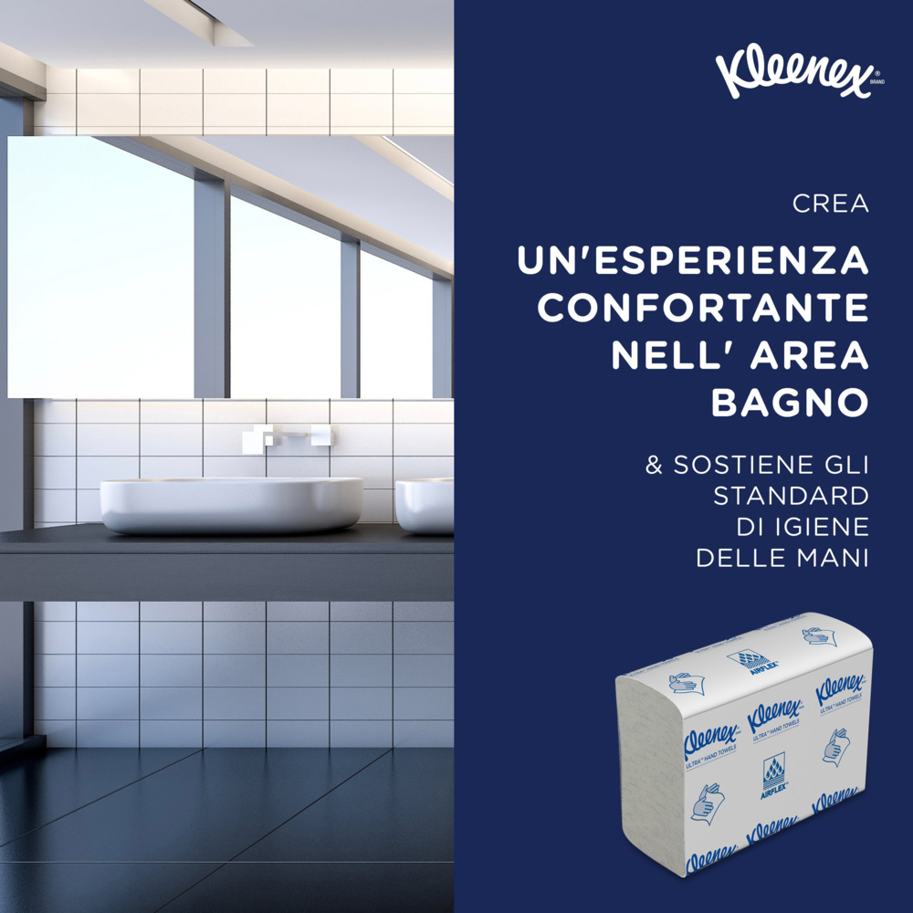 Essuie-mains pliés blancs Kleenex® Ultra™ 4633 – Essuie-mains en papier jetables 2 épaisseurs – 18 paquets x 150 essuie-mains en papier petit format (2 700 au total) - 4633