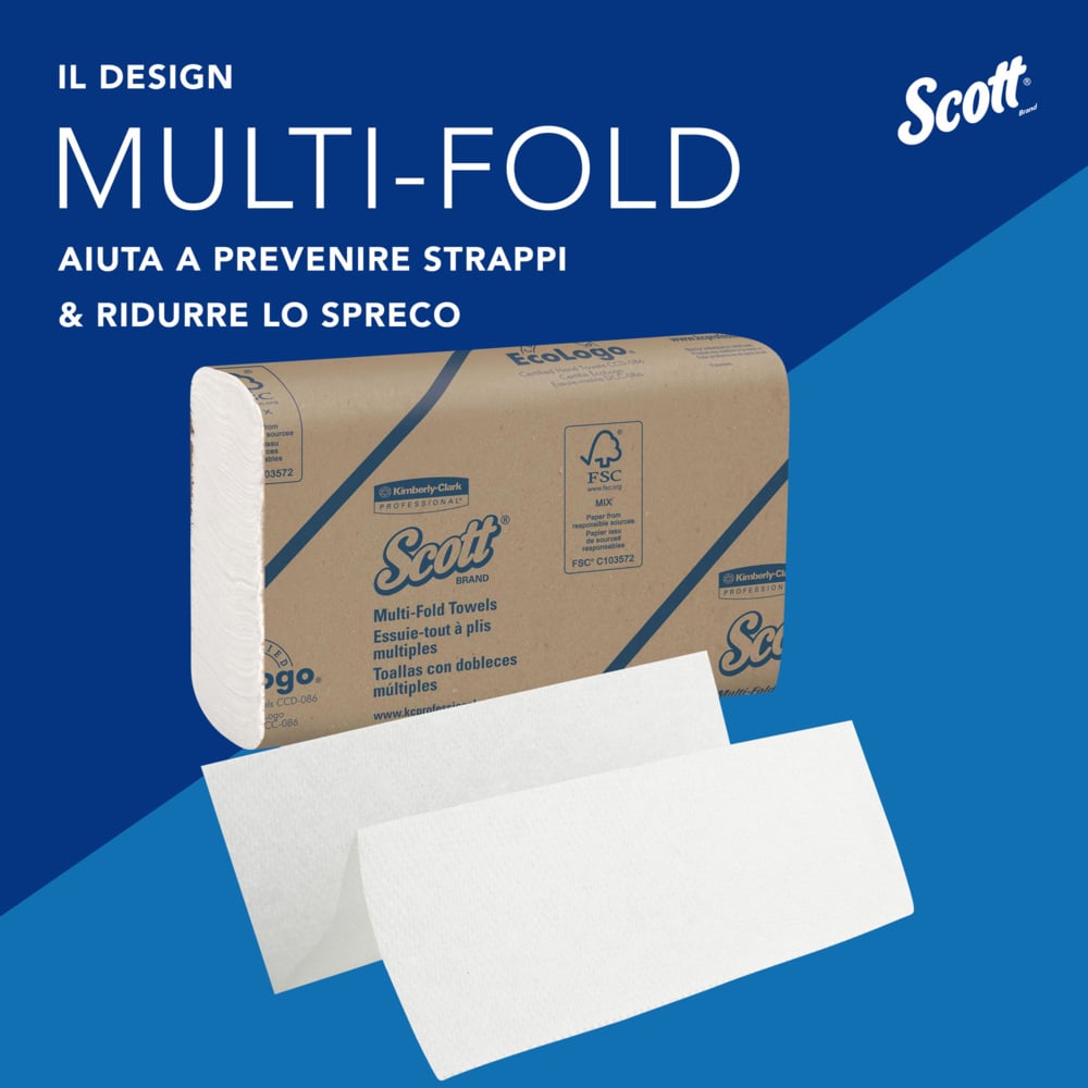 Essuie-mains multiplis Scott® 1804 - Serviettes en papier pliées en Z - 16 paquets x 250 essuie-mains en papier blancs (4 000 au total) - 1804