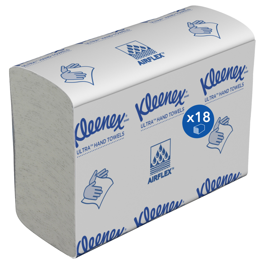 Essuie-mains pliés blancs Kleenex® Ultra™ 4633 – Essuie-mains en papier jetables 2 épaisseurs – 18 paquets x 150 essuie-mains en papier petit format (2 700 au total) - 4633