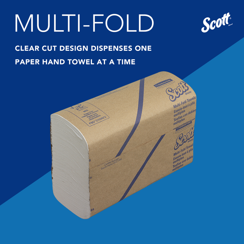 Scott® Multifold Бумажные полотенца, код 3749, 16 упаковок x 250 белых однослойных листов (итого 4 000 шт.) - 3749