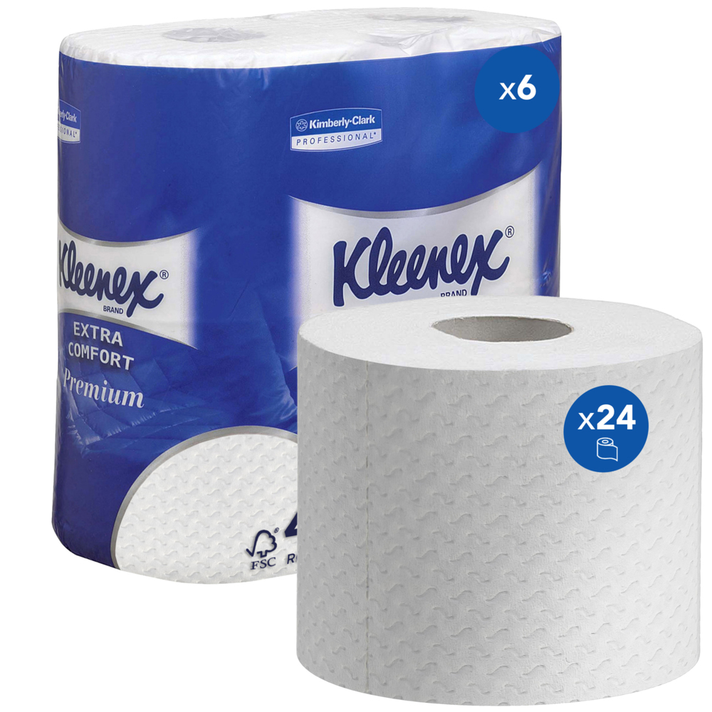 Kleenex® Standard Size Toilet Roll 8484 - 4 Ply Toilet Paper - 24 Rolls x 160 White Toilet Tissue Sheets (3,840 sheets)