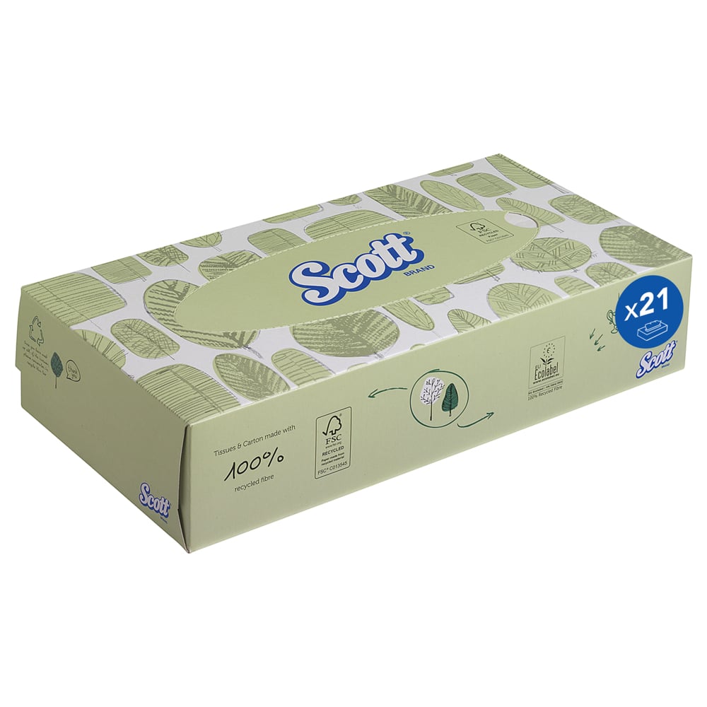 Mouchoirs en papier Scott® - 8837, blancs, 2 épaisseurs, 21 x 100 (2 100 mouchoirs) - 8837