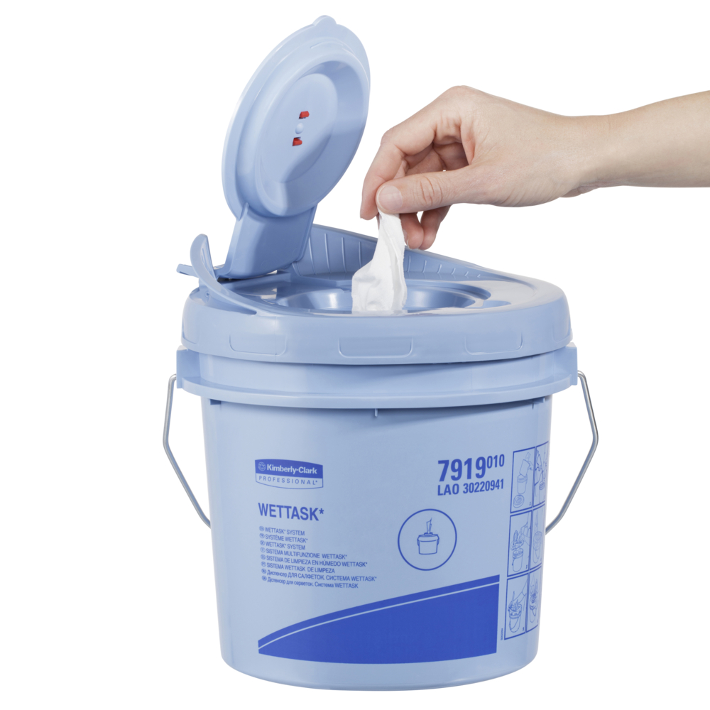 KIMTECH® WETTASK® Bucket Dispenser (7919), Dispenser for the WETTASK® Wipers range, 4 Blue Wiper Dispenser Buckets / Case - S059637895