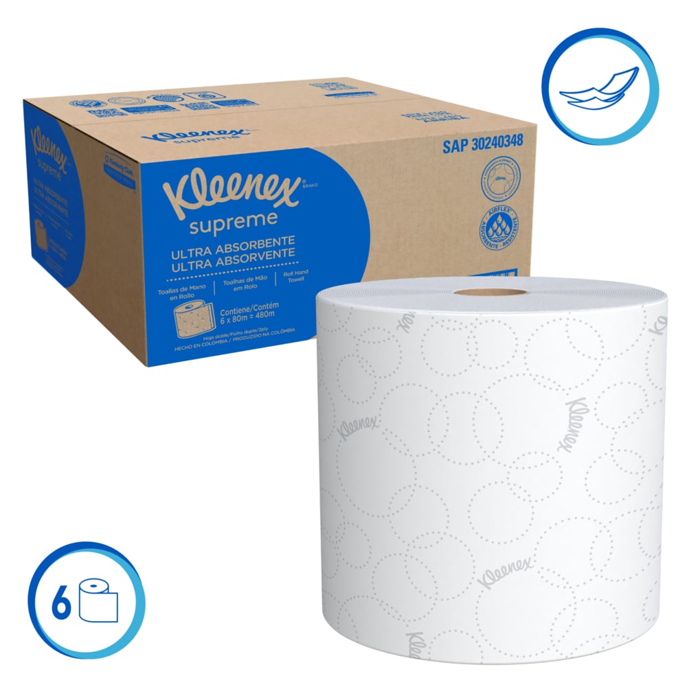 Kleenex® Toalla de Manos en Rollo Blanca 30240348 - 6 rollos x 80 metros (480 Total) - S059876549