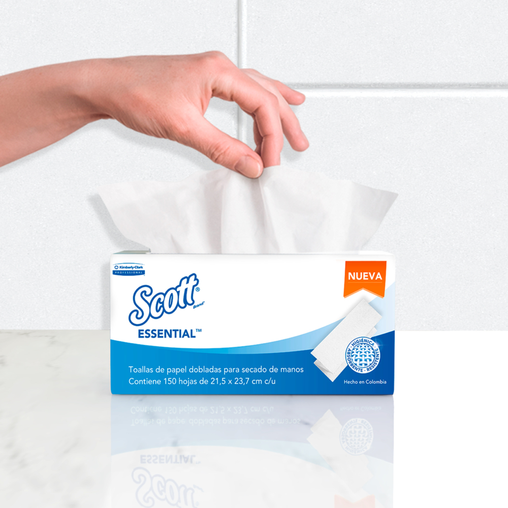 Scott® Essential™ Toalla de Manos Doblada Autodispensable Blanca 30240602 - 150 toallas/Paq, 25 Paq/Caja (3750 Hojas Total) - S060015524