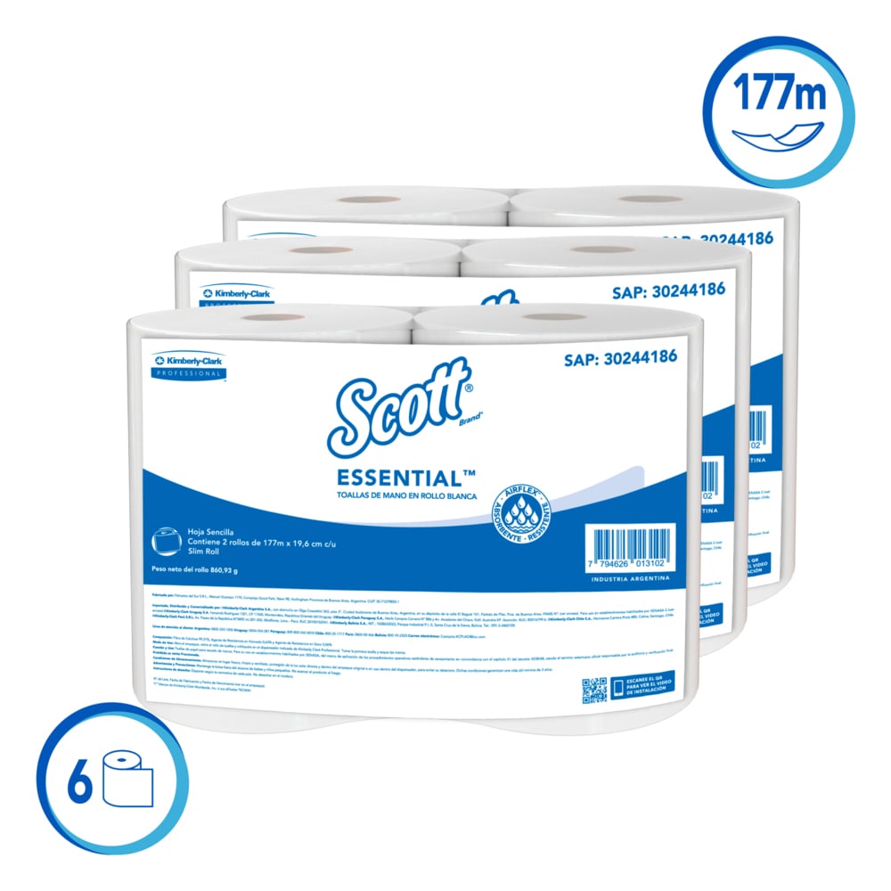 Scott® Essential™ Toalla de Mano en Rollo 30244186 - 6 rollos x 177 metros (1062 Total) - S058423285