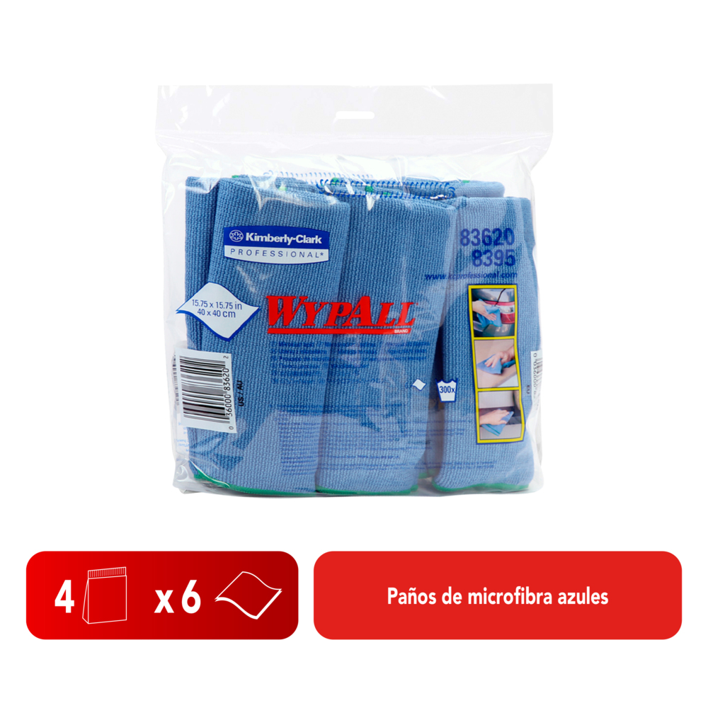 WypAll® Paños de microfibra Azul, 30202269, Paños de Limpieza, 4 paquetes x 24 paños (96 en total) - S050068777