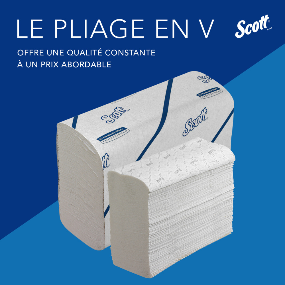 Essuie-mains Scott® Essential™ 6603 - Essuie-mains pliés fins - 12 paquets x 220 essuie-mains en papier blanc (2640 au total) - 6603