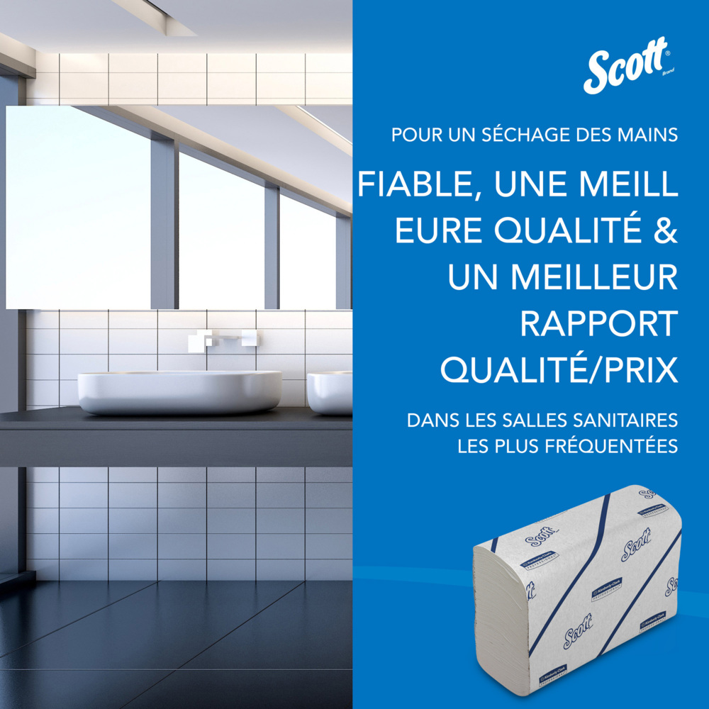 Essuie-mains Scott® Essential™ 6603 - Essuie-mains pliés fins - 12 paquets x 220 essuie-mains en papier blanc (2640 au total) - 6603