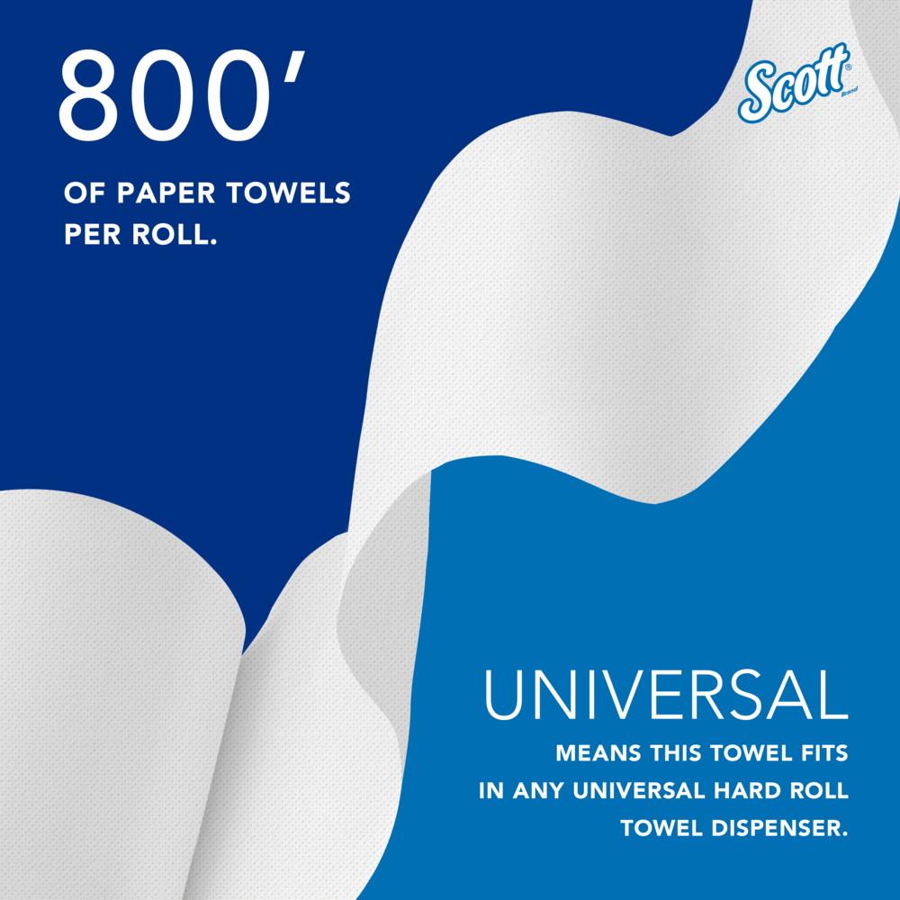 Scott® Universal 100% Recycled Fiber Hard Roll Bulk Paper Towels (56158), with Absorbency Pockets™, 1.5" Core, White, (800'/Roll, 6 Rolls/Case, 4,800'/Case) - 56158