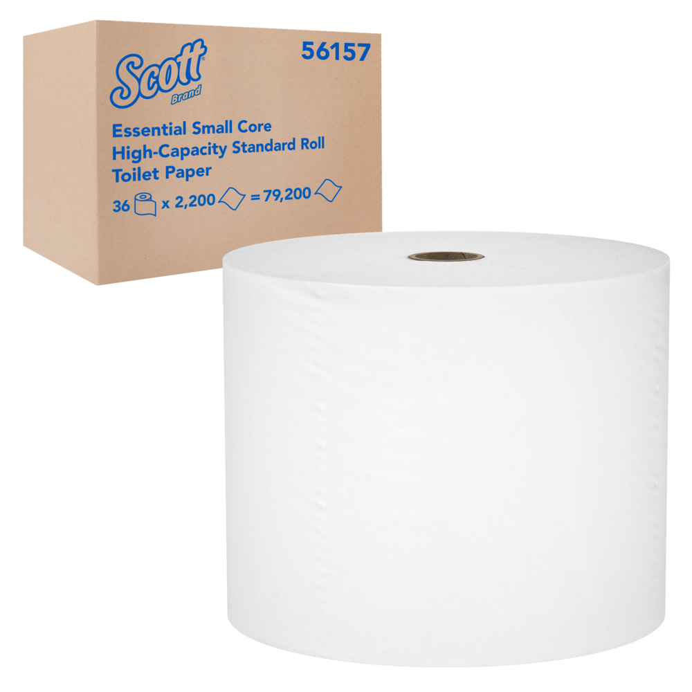 Scott® Essential Small Core High-Capacity Standard Roll Bulk Toilet Paper (56157), 1-Ply, White (2,200 Sheets/Roll, 36 Rolls/Case, 79,200 Sheets/Case) - 56157