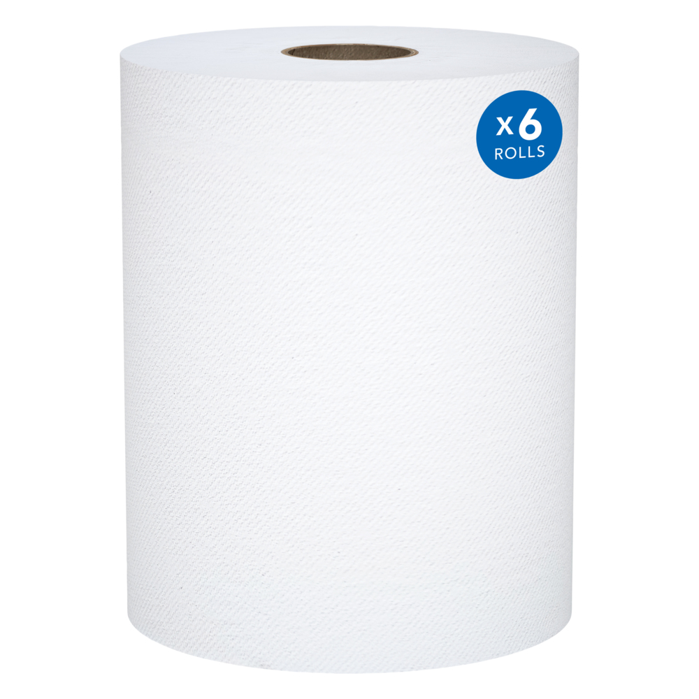 Essuie-mains en rouleau dur en fibres recyclées à 100 % Scott® Essential (56158) dotés de la technologie Absorbency Pockets™, mandrin de 1,5 po, blancs (800 pi/rouleau, 6 rouleaux/caisse, 4 800 pi/caisse) - 56158