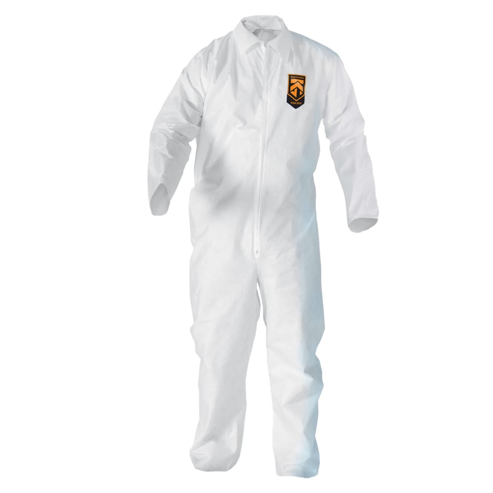 KleenGuard™ KGA300 Liquid & Particle Surface Prep & Paint Protection Coveralls (41483), Zipper Front, White, Reflex Design, Small (Qty 25) - 41483