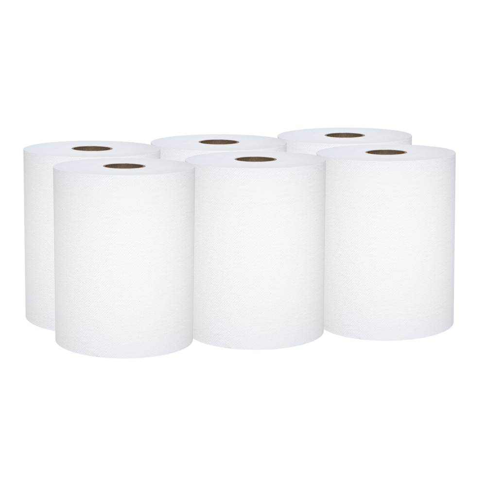 Scott® Universal 100% Recycled Fiber Hard Roll Bulk Paper Towels (56158), with Absorbency Pockets™, 1.5" Core, White, (800'/Roll, 6 Rolls/Case, 4,800'/Case) - 56158