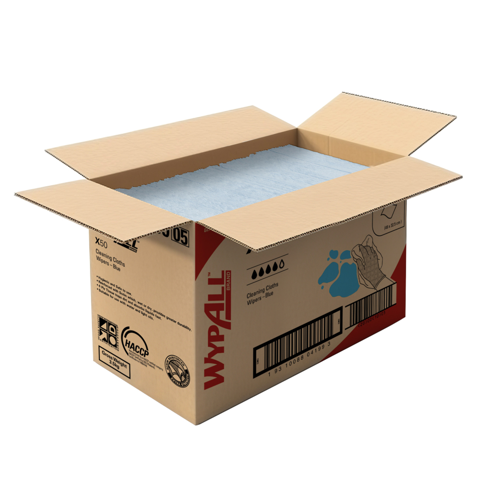 WYPALL® X50 Reinforced Single Sheet Blue Wipers (4199), 1 Box / Case, 250 Wipers / Box (250 Wipers total) - 99104199