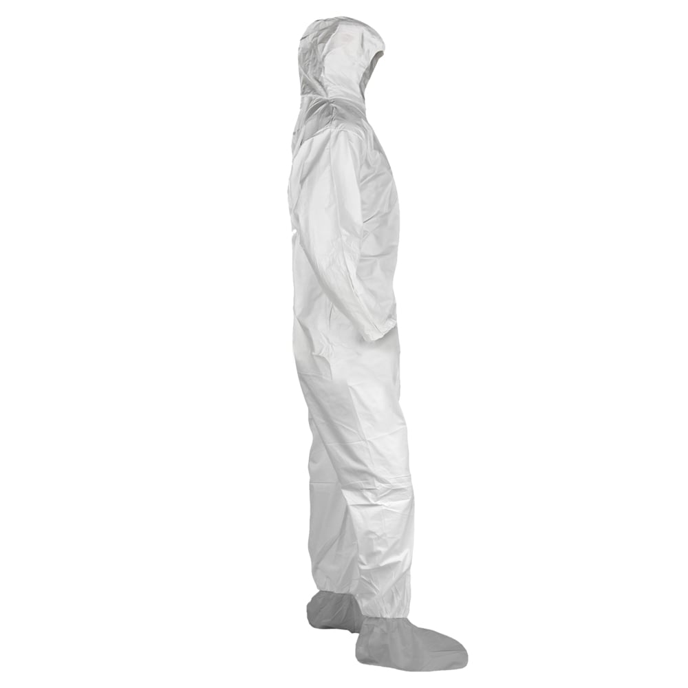 KleenGuard™ KGA300 Liquid & Particle Surface Prep & Paint Protection Coveralls (48977), Zipper Front, Elastic Wrists, Ankles, Hood & Boots, White, Grey Boots, Reflex Design, 4XL (Qty 25) - 48977