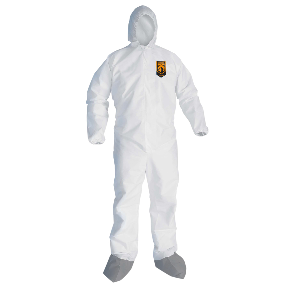 KleenGuard™ KGA300 Liquid & Particle Surface Prep & Paint Protection Coveralls (48972), Zipper Front, Elastic Wrists, Ankles, Hood & Boots, White, Grey Boots, Reflex Design, Medium (Qty 25) - 48972