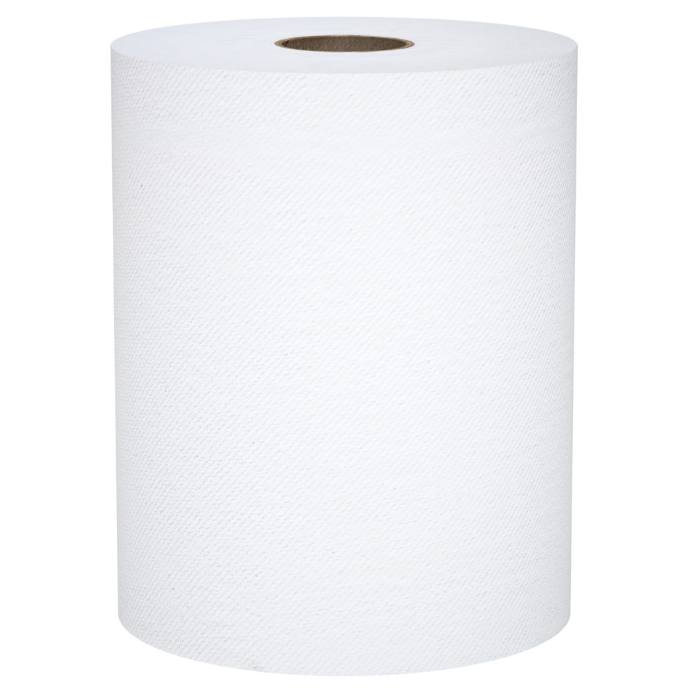 Essuie-mains en rouleau en fibres recyclées à 100 % Scott® Universal (01052), avec technologie Absorbency Pockets™, mandrin de 3,81 cm (1,5 po), blancs (800 pi/rouleau, 12 rouleaux/caisse, 9 600 pi/caisse) - 01052