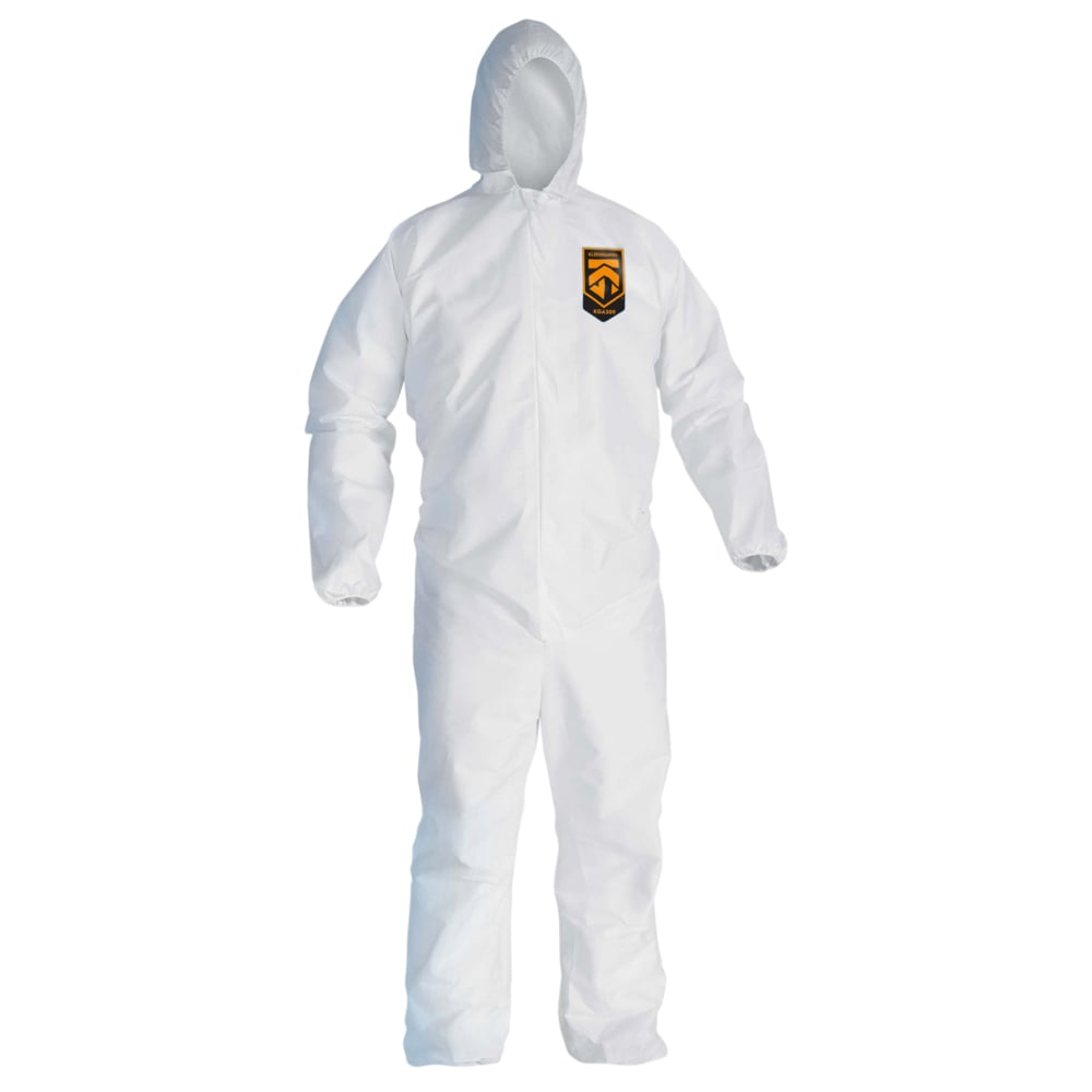 KleenGuard™ KGA300 Liquid & Particle Surface Prep & Paint Protection Coveralls (41505), Zipper Front, Elastic Wrists, Ankles & Hood, White, Reflex Design, Large (Qty 25) - 41505