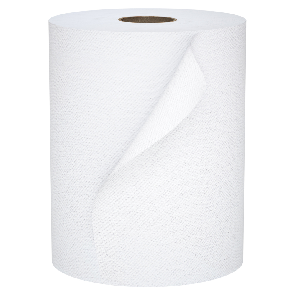 Essuie-mains en rouleau en fibres recyclées à 100 % Scott® Universal (01052), avec technologie Absorbency Pockets™, mandrin de 3,81 cm (1,5 po), blancs (800 pi/rouleau, 12 rouleaux/caisse, 9 600 pi/caisse) - 01052