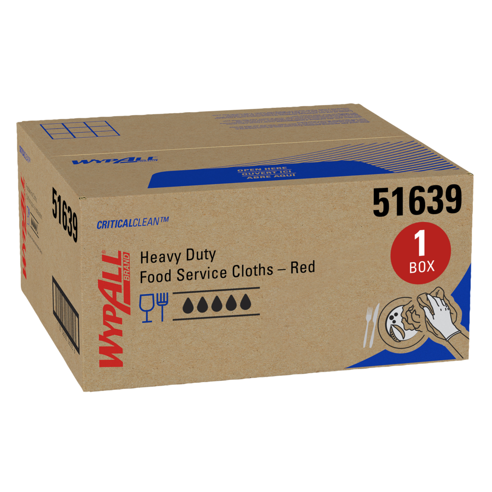 WypAll® CriticalClean™ Heavy Duty Foodservice Cloths (51639), Quarterfold, Red (200 Sheets/Box, 1 Box/Case, 1 Box/Case) - 51639