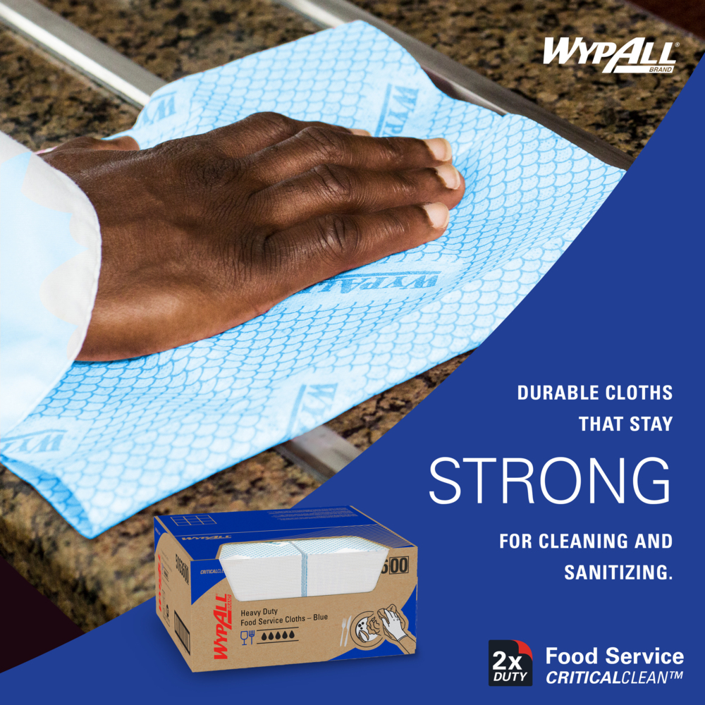 WypAll® CriticalClean™ Heavy Duty Foodservice Cloths (51636), Quarterfold, Blue (200 Sheets/Box, 1 Box/Case, 1 Box/Case) - 51636